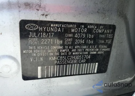2017 Hyundai Ioniq Limited from USA, damaged, VIN KMHC85LC2HU051704